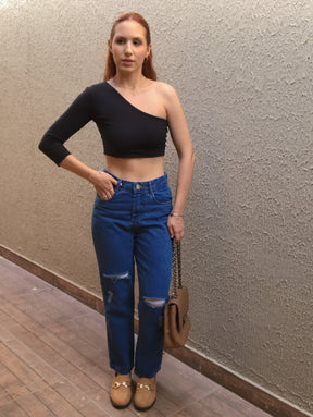 Calça  Jeans Feminina Mom Escura Adriana